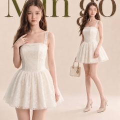 Đầm thiết kế 2 dây ren kèm áo choàng dáng ngắn