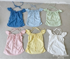 Áo kiểu cột dây nơ nhún tay canh tiên