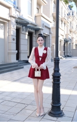 Đầm dạ cao cấp phối ren sang chảnh dáng ngắn tay dài
