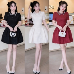 Đầm dạ cổ đá bồng xoè tay nhắn