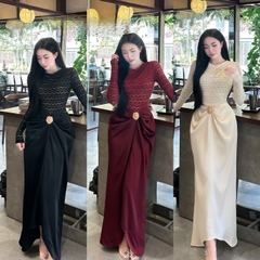 Đầm thiết kế cổ tròn dáng dài ôm body