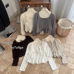 Áo kiểu set khoác áo dây chấm bi