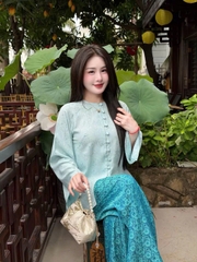 Đồ lam gấm hoạ hoa cúc phối