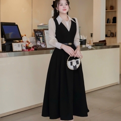 Đầm thiết kế cổ  sơ mi tuyết mưa dáng dàu tay dài