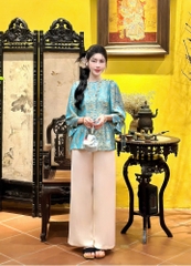 Bộ lam cổ xoắn màu loang ngọc tay