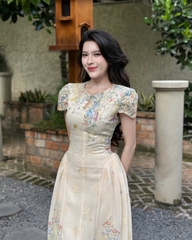 Đầm thiết kế xoè tay phồng hoa nhẹ nhàng