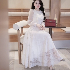 Đầm thiết kế tơ tay dài dáng xoè cao cấp tặng cài nơ