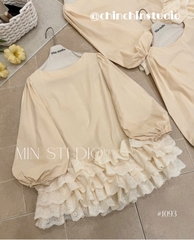Đầm tay phồng phối ren tầng