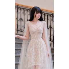 Đầm thiết kế ren tay rũ voan dáng dài