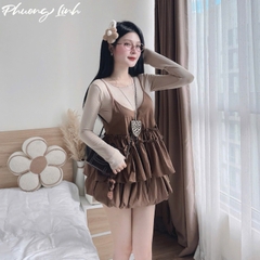 Set áo yếm tay dài váy bí pl