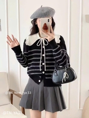 Áo kiểu len kèm khăn cổ lá sen