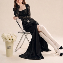 Đầm thiết kế ren 2 dây phối lụa kèm áo choàng ren