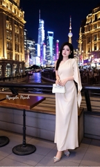 Đầm lụa chéo vai tag đá