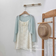 Đầm 2 dây ren cột nơ ngực kèm khoác ngoài