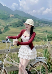 Đầm 2 dây nơ tầng kèm khoác pl