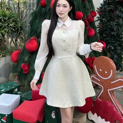 Đầm thiết kế dạ cao cấp phối tơ sang chảnh