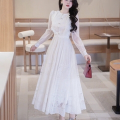 Đầm thiết kế tơ tay dài dáng xoè cao cấp tặng cài nơ