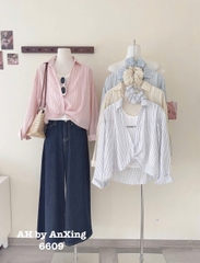 Áo kiểu sơ mi tay dài kèm áo thun 3 lỗ