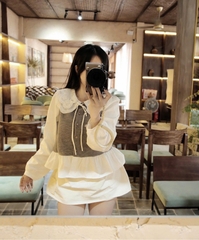 Áo kiểu xoè cổ bèo tay dài