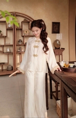Đồ lam gấm ánh kim nút cài vàng tay áo kim sa