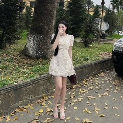 Đầm thiết kế thêu ren đính hoa nổi
