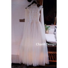 Đầm thiết kế cổ yếm voan tùng xoè