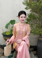 Lam tằm ánh cổ tròn tay loe