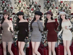 Đầm body trễ vai thun tăm