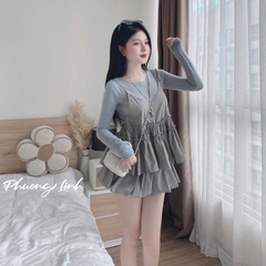 Set áo yếm tay dài váy bí pl