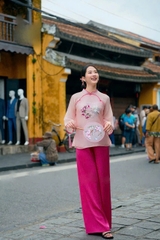 Bộ lam thêu cò và hoa