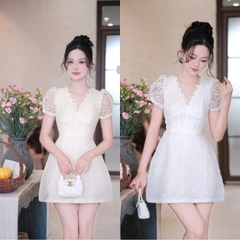 Đầm dáng ngắn chữ A cổ V tim tay ngắn sang chảnh dáng ngắn đi tiệc