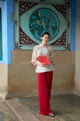 Bộ lam thêu cò và hoa