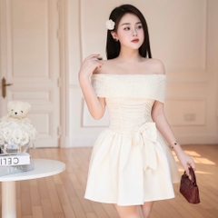 Đầm trễ vai ôm ngực dáng ngắn xòe thiết kế cao cấp đi tiệc