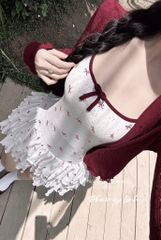 Đầm 2 dây nơ tầng kèm khoác pl