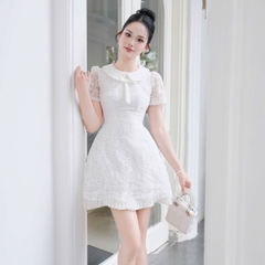 Đầm ngắn chữ A cổ sen ren trẻ trung thiết kế