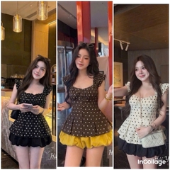 Áo kiểu 2 dây chấm bi nút ngực