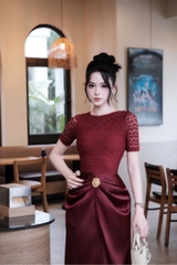 Đầm thiết kế ôm body phối lụa tay ngắn