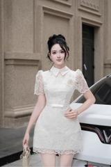 Đầm cổ sơ mi ren chân chữ A