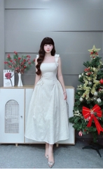 Váy dài dáng xoè chấm bi phối hoa LS