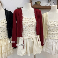 Áo kiểu set khoác cột dây áo hoa nhí