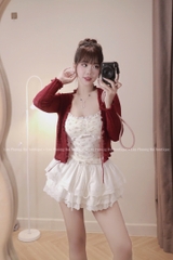 Áo kiểu set khoác cột dây áo hoa nhí