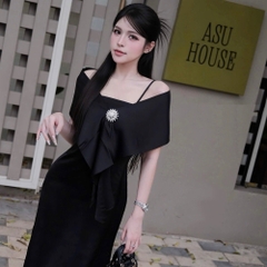 Đầm thiết kế lụa khoăn choàng đính đá