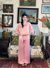 Đầm cổ tròn đính 3 nơ ngọc