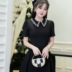 Đầm dạ cổ ngọc đính đá dáng dài cao cấp