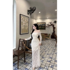 Đầm thiết kế trễ vai tay dài body ren hoa