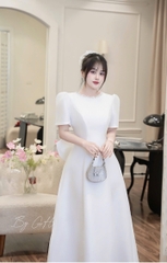 Đầm trắng xoè nơ sau cao cấp H