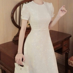 Đầm thiết kế kim sa nơ tay nơ eo dáng dài