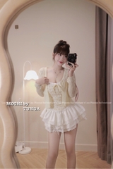 Áo kiểu set áo dây hoa viền ren kèm khoác