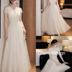 Đầm thiết kế ren tay ngắn tùng xoè
