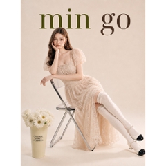 Đầm thiết kế ren tay phồng cổ vuông dáng xoè